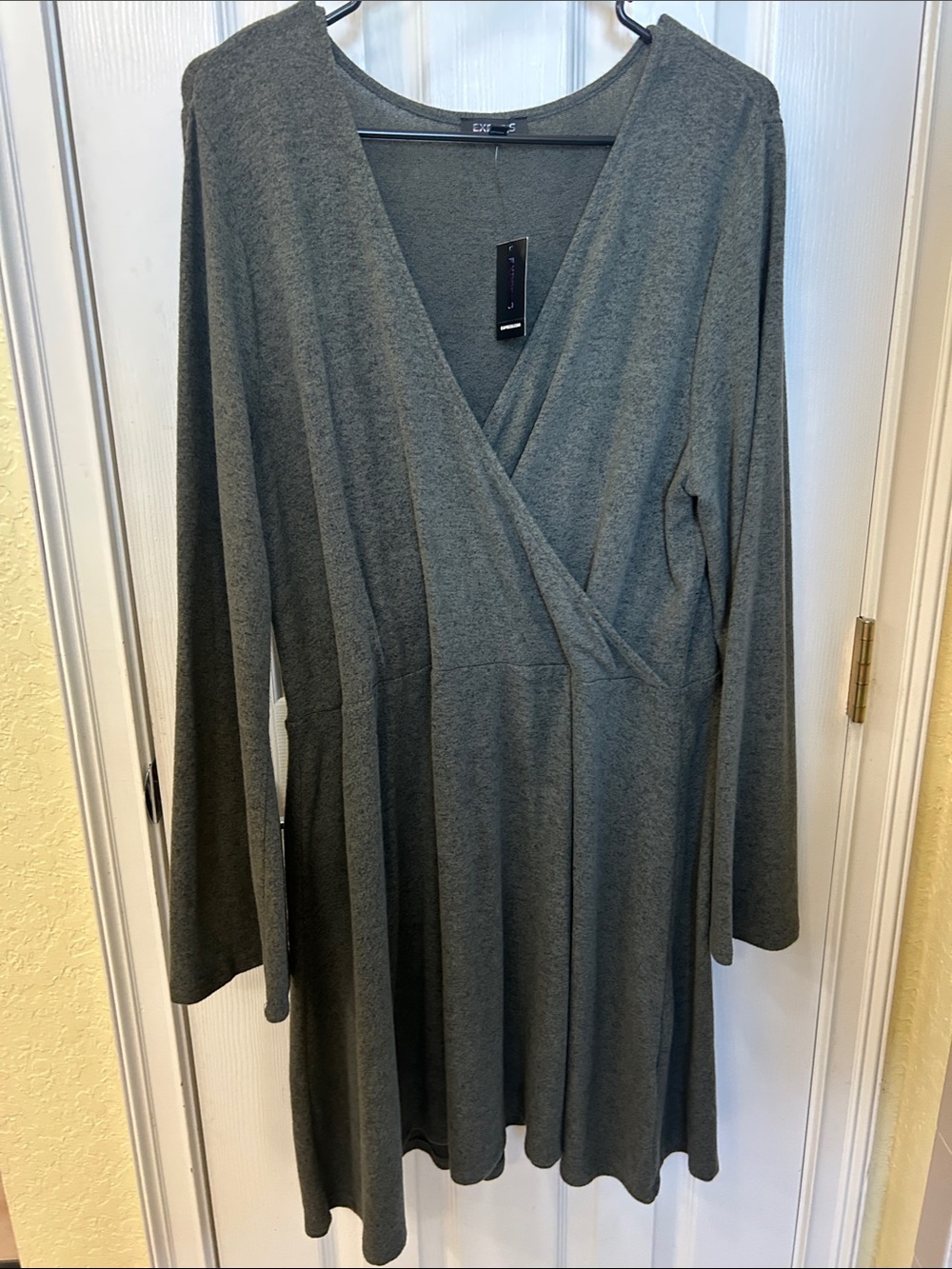 Express Olive Gray Wrap-Front Long Sleeve Dress